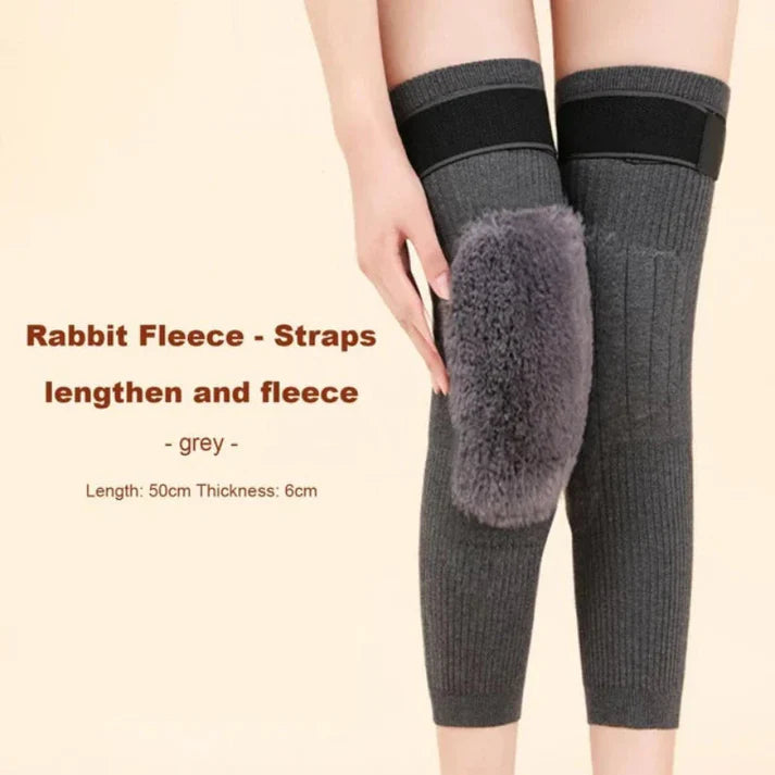2 PCS Non-Slip Cashmere Wool Knee Pads Leg Warmer with Strap Adjustable for Men & Women